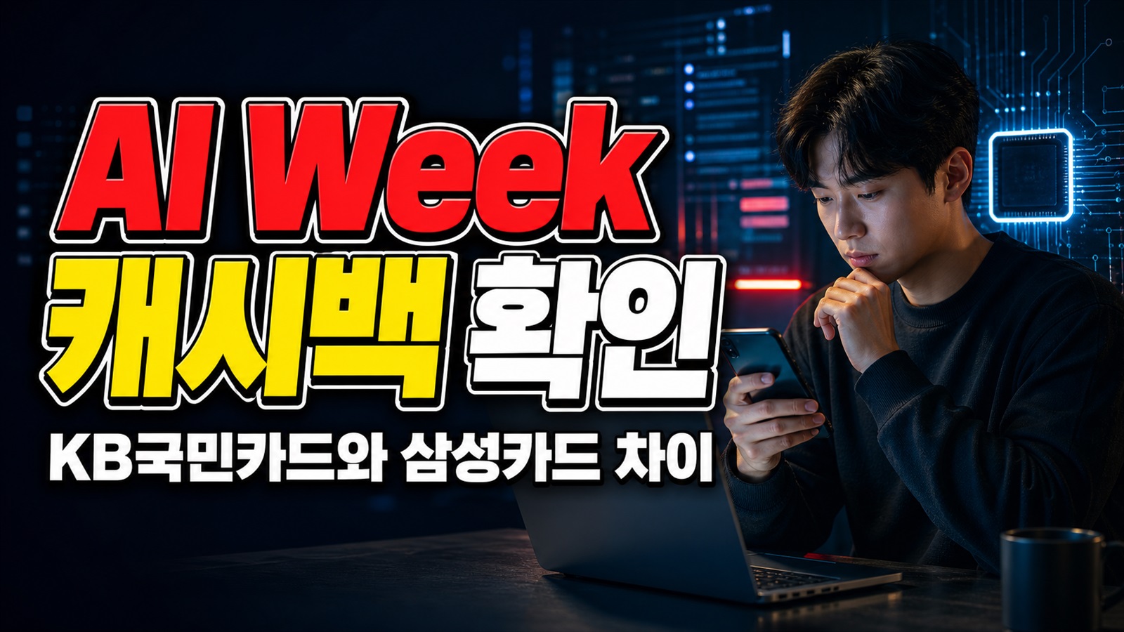 KB국민카드도 AI Week 캐시백을 받을까? 7% 할인과 삼성카드 차이 관련 핵심 정보를 상징적으로 보여주는 썸네일 이미지