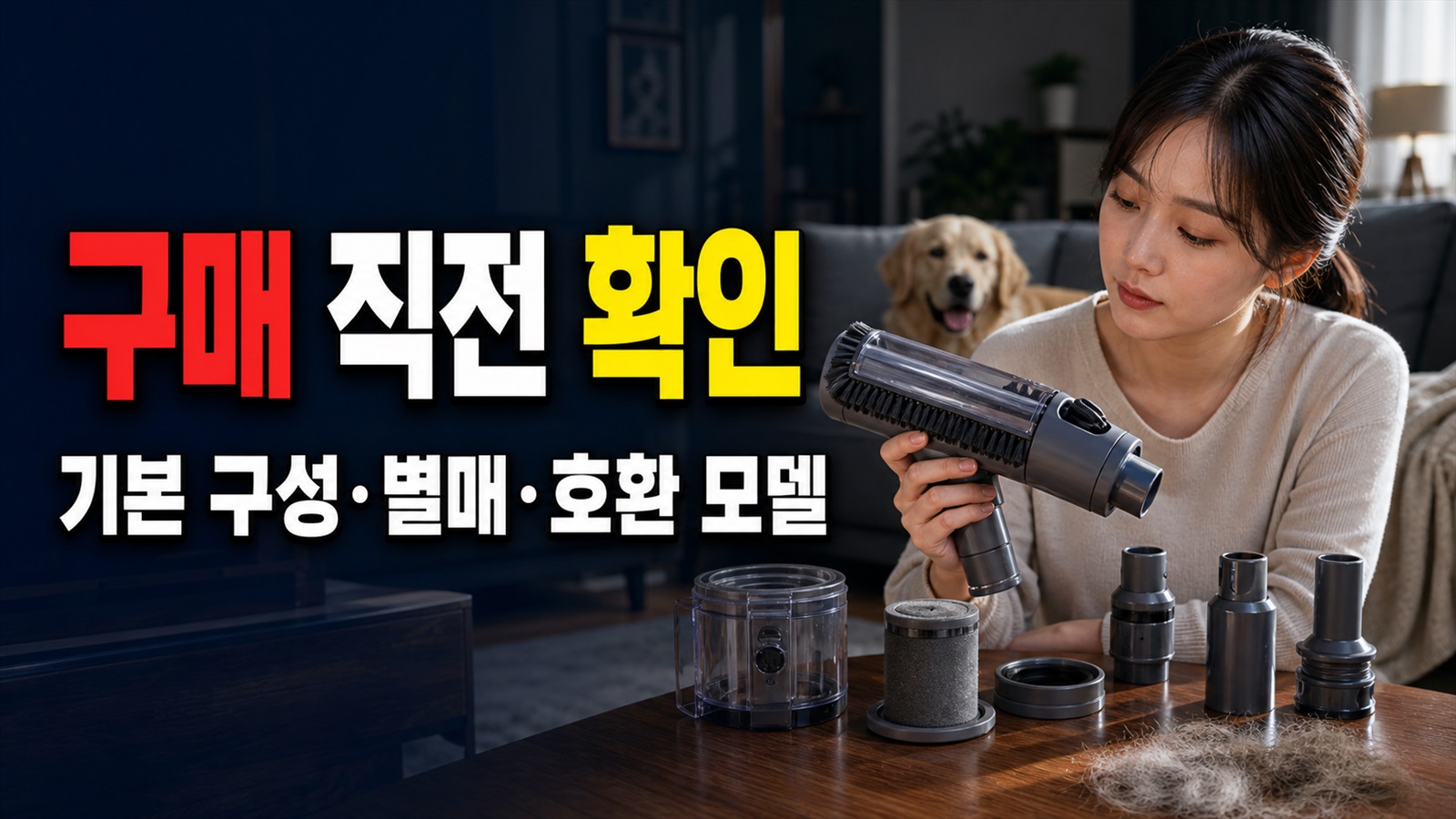 구매 직전 확인할 강아지 털 청소기 펫 브러시 기본 구성·별매·호환 모델 관련 핵심 정보를 상징적으로 보여주는 썸네일 이미지