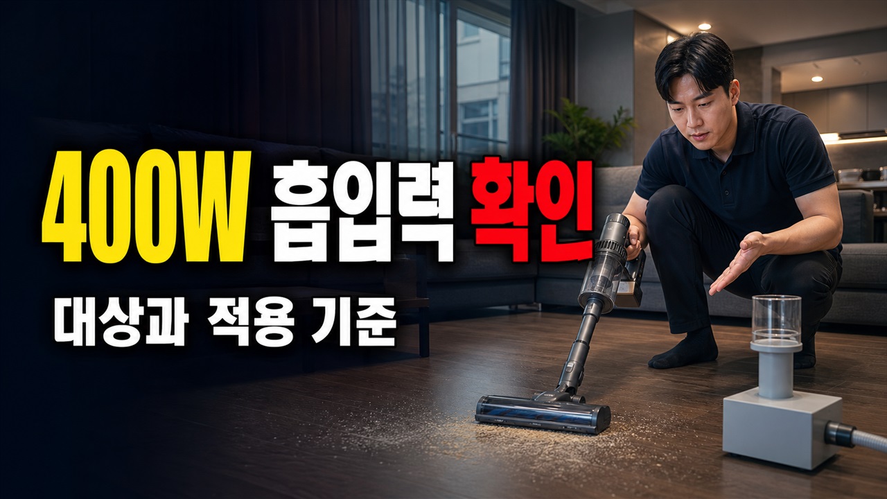 흡입구 없이 잰 최대 흡입력, 무선청소기 400W가 바닥에서도 그대로 나올까 관련 핵심 정보를 상징적으로 보여주는 썸네일 이미지